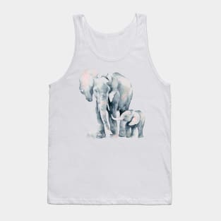 Adorable Watercolor Baby Elephant & Mum Tank Top